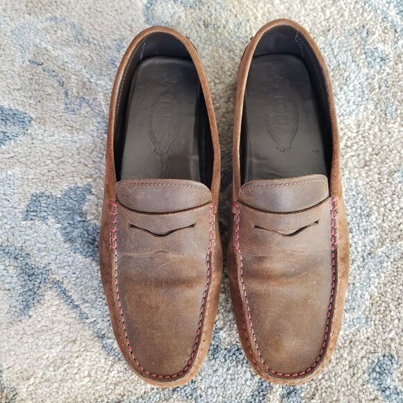 Tod's Men's Brown Leather Gommino Driving Penny Loafers Red Stitching UK10 US11 - Picture 11 of 11